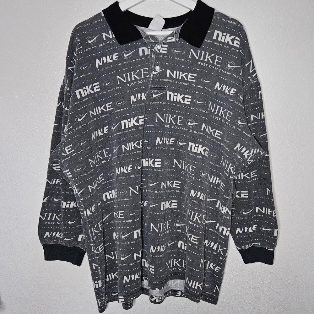 Vintage Nike All Over‎ Print AOP Long Sleeve Polo Shirt